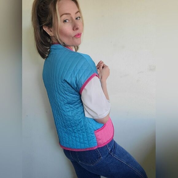 The Megan Vintage 80s Does 60s Pastel Quilted Vest S - Picture 12 of 16